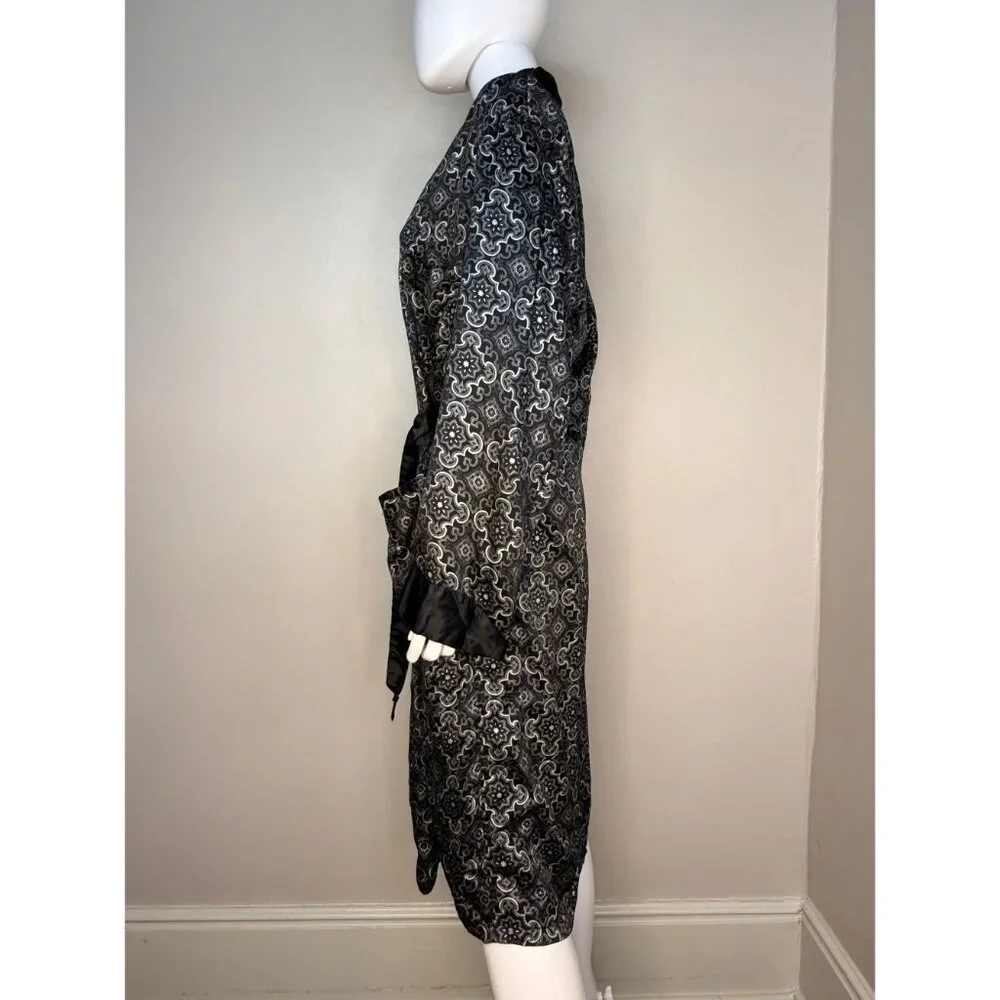 Vintage 1960s Men’s Black Medallion Print Robe Smoking Jacket, Sears Size Medium